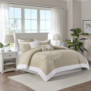HARBOR HOUSE COASTLINE 5 PCS FULL/QUEEN DUVET COVER SET COLOR KHAKI NEW